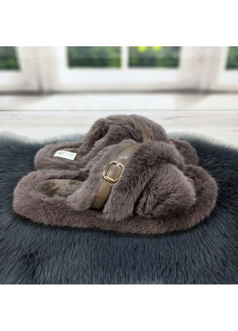 Коричневые тапочки женские домашние меховые Lion