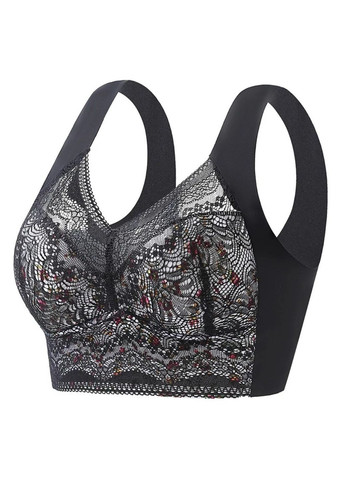 Чёрный топ эластичный топ с формованной кружевной чашкой на широких бретелях flowers comfortly (1273-44) Macarena без косточек нейлон