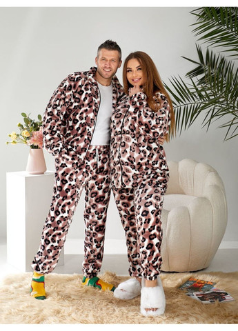 Коричнева піжама жіноча леопардова тепла без капюшона No Brand