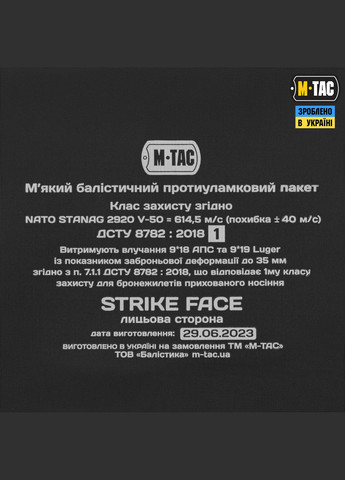 Балістичний пакет 1А клас в килимок для сидіння з ременем ARMOR M-TAC (303261405)