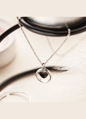 Колье серебряное Сердце с цветной эмалью на тоненькой цепочке Каштан (342335356)