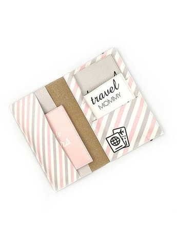 Тревел-сет: тревел-кейс + 3 обложки для паспорта (розовая полоска) экокожа No Brand (301422837)