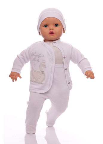 Білий демісезонний трикотажний комплект для новонародженого з лебедем білий. 56 см (33092) BABYKROHA