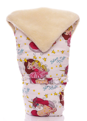 Конверт на хутро для дівчинки принцеса з єдинорогом 91*91 біла 56 см (51759) BABYKROHA (315423897)
