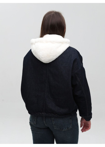 Темно-синя зимня куртка жіноча джинсова з хутром усередині синя укорочена Whitney Вільна
