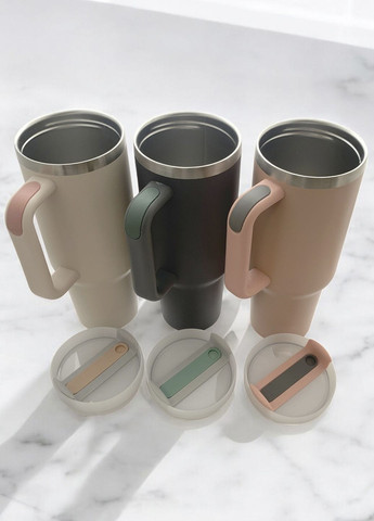 Термокружка с ручкой и трубочкой, 1100 мл, графит No Brand (316464885)