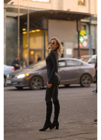 Жіночий утеплений комбінезон Avanti комбінезон-брюки однотонний чорний повсякденний дайвінг, фліс