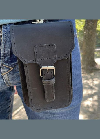 Сумка поясная на ремень мужская из натуральной кожи маленькая Черный 35143 TARWA (333300008)