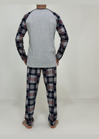 Пижама мужская Mark кофта + штаны в клетку 58-60 Серая 29474796-3 Triko (276777652)