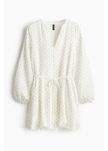 Молочное кэжуал платье из хлопка H&M однотонное