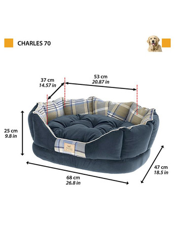 Лажак - м'яке місце для собак і котів Charles (Ферпласт Чарльз) 68 х 47 x h 25 см - 70, Синій Ferplast (297512595)