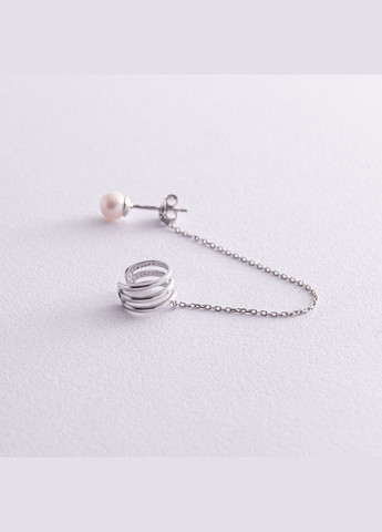 Сережка - каффа Трініті з перлиною (біле золото) с08251 Oniks (264644448)