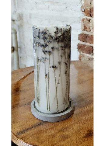 Набір з ароматизованої декоративної свічки ручної роботи з гілочками натуральної лаванди на гіпсовій підставці Handmade Studio - AV (372658825)
