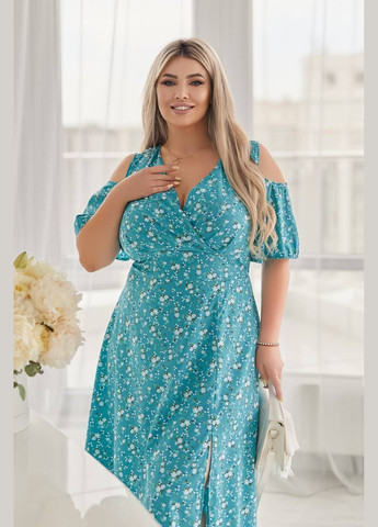 Мятное повседневный, кэжуал женское платье а-силуэт Style Point с цветочным принтом