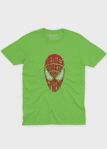 Салатова демісезонна футболка для хлопчика з принтом супергероя - людина-павук (ts001-1-kiw-006-014-073-b) Modno