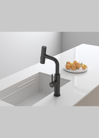Змішувач на кухню водоспад з висувною лійкою чорний LB-35 Nett (336935092)