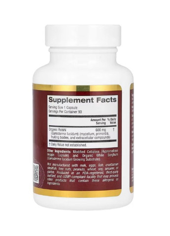 Ganoderma lucidum, грибы рейши, полный спектр, 90 капсул California Gold Nutrition (371807044)