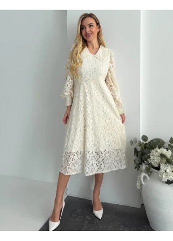 Бежева мереживна сукня з коміром 111849 No Brand