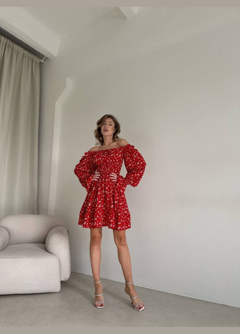 Червона кежуал жіноча сукня софт No Brand з квітковим принтом