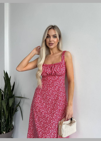 Червона сукня софт міді з розрізом No Brand