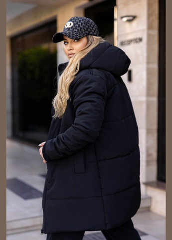 Черная зимняя женская куртка с капюшоном цвет черный New Trend