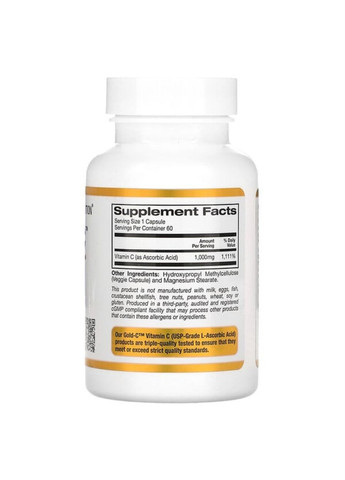 , Gold C, витамин С, 1000 мг, 60 вегетарианских капсул California Gold Nutrition (315409015)