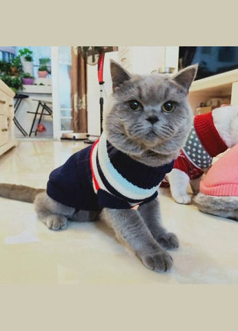 Вязаный акриловый свитер для котов и кошек Pet Style "Синяя с полосами" XL No Brand - (323236034)