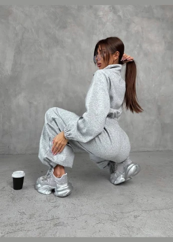 Комбінезон жіночий No Brand комбінезон-брюки однотонний сірий спортивний, повсякденний, кежуал, джинсовий двунитка