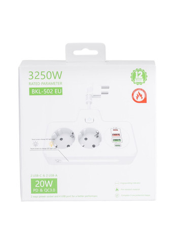 Сетевой фильтр на 2 евро розетки с 2 USB и 2 Type-C черный HP-5-18 Yiwu (370802138)