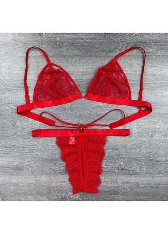 Красный демисезонный изящный кружевной комплект нижнего белья с разрезами – бюстгальтер и трусики No Brand Комплект білизни