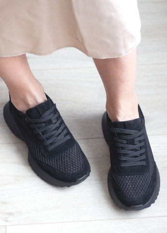 Кроссовки летние женские из натуральной кожи и сетки на очень легкой подошве и удобной колодке Zlett 3804 чёрные лето (315510069)