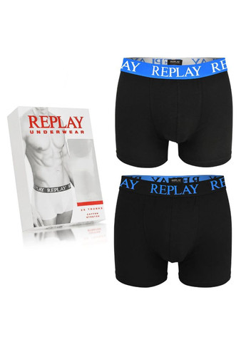 Мужские анатомические трусы боксеры (2 шт) цвет черный, резинка насыщенно-синяя. Италия Replay Боксери (323220865)