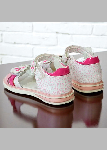 Белые ортопедические босоножки открытые сандалии на липучках для девочки Сказка со стразами, с камнями, с цветами