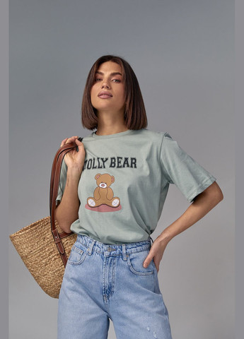 Мятная летняя хлопковая футболка с принтом медвежонка - мятный Lurex