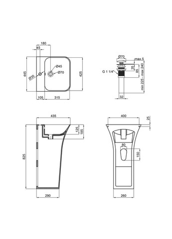 Комплект Crow: Раковина напольна моноблок 445x420x840 мм White + Донний клапан PU02O Qtap QT0511G315WN47321 (341326492)