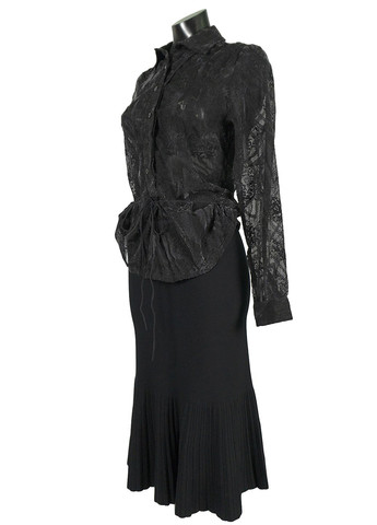 Чёрная женская блуза из органзы с баской lw-116667-14 черный Lowett