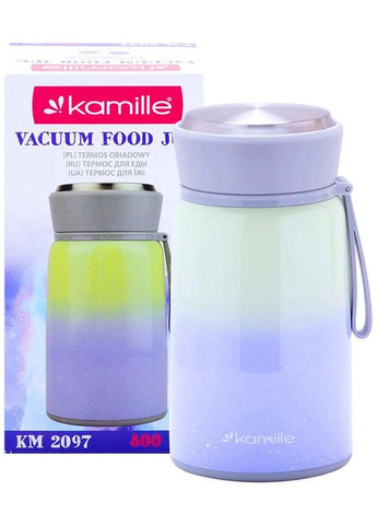 Термос харчовий 800мл із нержавіючої сталі з ложкою для гарячих та холодних страв контейнер для їжі Kamille (368976959)
