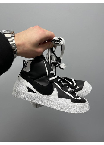 Черные демисезонные кроссовки мужские nike blazer mid x sacai black white найк блейзер No Brand