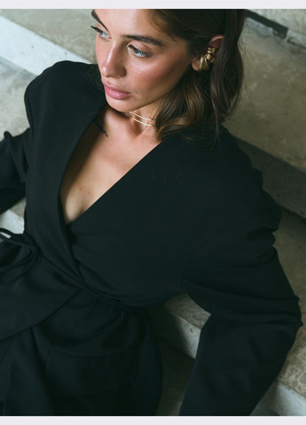 Черный женский пиджак чёрного цвета на завязках Dressa однотонный - демисезонный