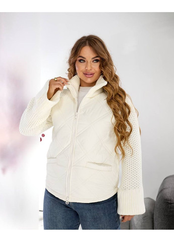 Молочна демісезонна жіноча куртка з в’язаними рукавами — заміри в описі куртка-пальто GD/GL Модний простір