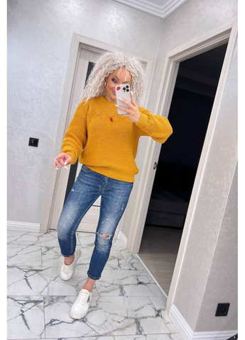 Горчичный демисезонный женский свитер джемпер No Brand