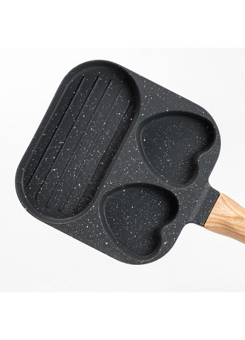 Сковорода для завтрака гриль с антипригарным покрытием алюминиевая 19*19*2 см на 3 секции для яиц Темно-Серая Breakfast (360455316)