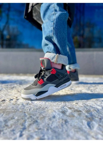 Белые демисезонные кроссовки мужские nike air jordan 4 retro infrared grey red black white найк аир джордан белые No Brand