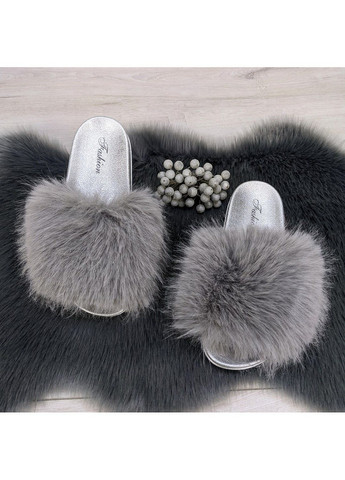 Серые шлепанцы женские меховые Fashion