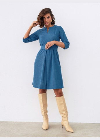 Синее кэжуал платье-трапеция синего цвета из вельвета Dressa однотонное