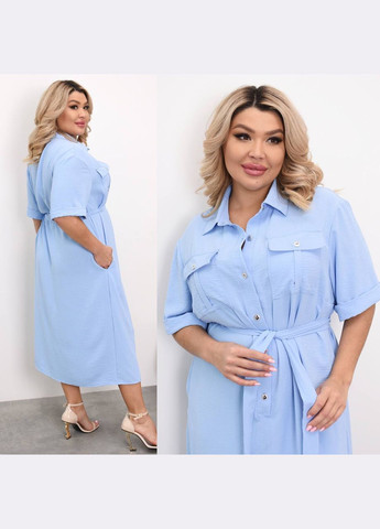 Голубое платье америк креп жатка с поясом на пуговицах No Brand