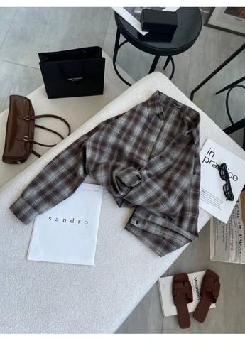 Коричневая повседневный рубашка в клетку Гермес с длинным рукавом