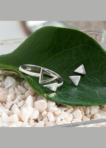 Комплект срібний Трикутники сережки пусети та кольє з підвіскою Каштан (342334973)