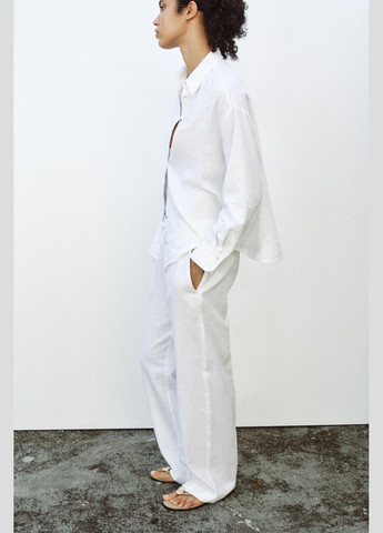 Белая льняная рубашка оверсайз Zara