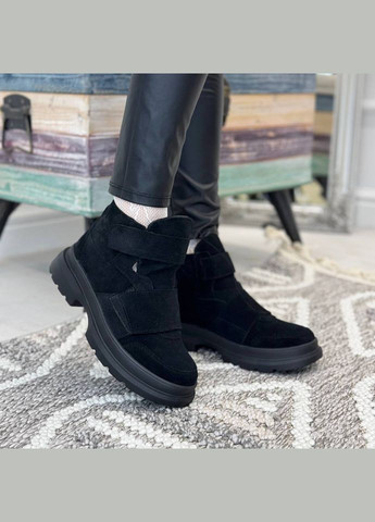 Черевики жіночі замшеві на липучках. Колір чорний. 37 розмір Vasha para (315729682)